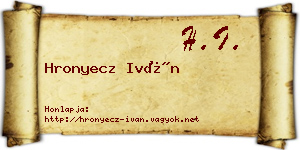 Hronyecz Iván névjegykártya